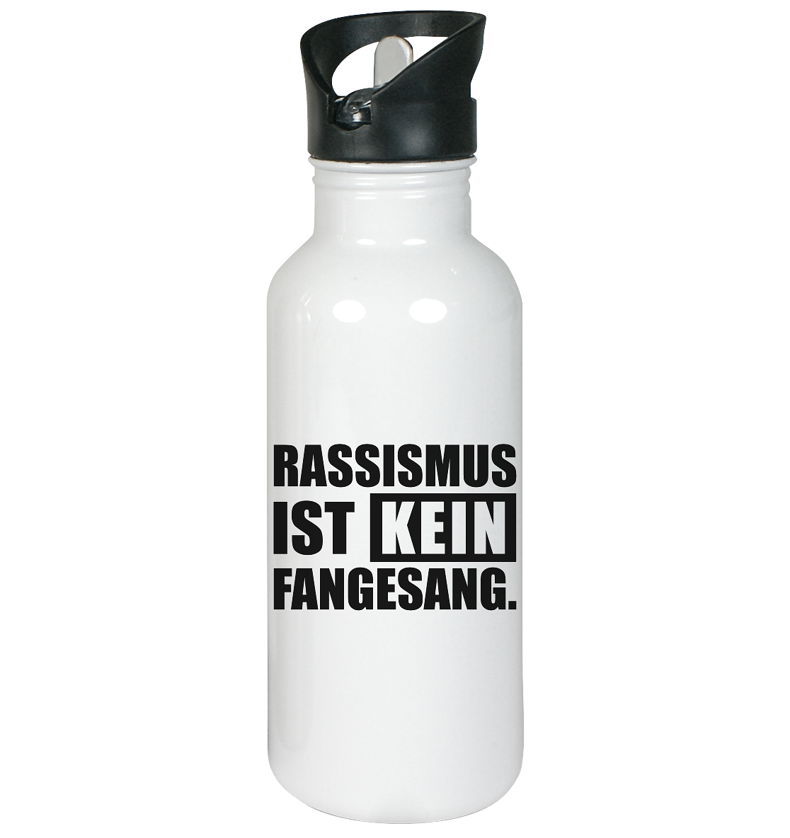 N.O.S.W. BLOCK Trinkflasche Edelstahl "RASSISMUS IST KEIN FANGESANG." mit Mundstück und Trinkhalm 600 ml