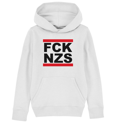 N.O.S.W. BLOCK Gegen Rechts Hoodie "FCK NZS" Kids Unisex Organic Kapuzenpullover weiss