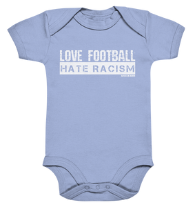 N.O.S.W. BLOCK Gegen Rechts Body "LOVE FOOTBALL HATE RACISM" Organic Baby Bodysuite dusty blue