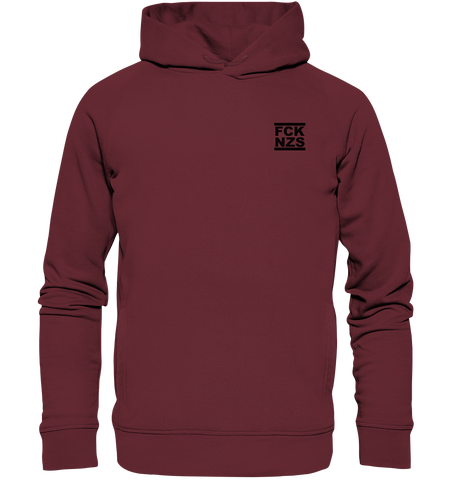 N.O.S.W. BLOCK Gegen Rechts Hoodie "FCK NZS" Männer Organic Fashion Kapuzenpullover burgundy