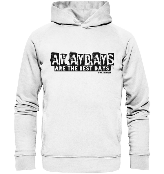 N.O.S.W. BLOCK Fanblock Hoodie "AWAYDAYS ARE THE BEST DAYS." Männer Organic Fashion Kapuzenpullover weiss