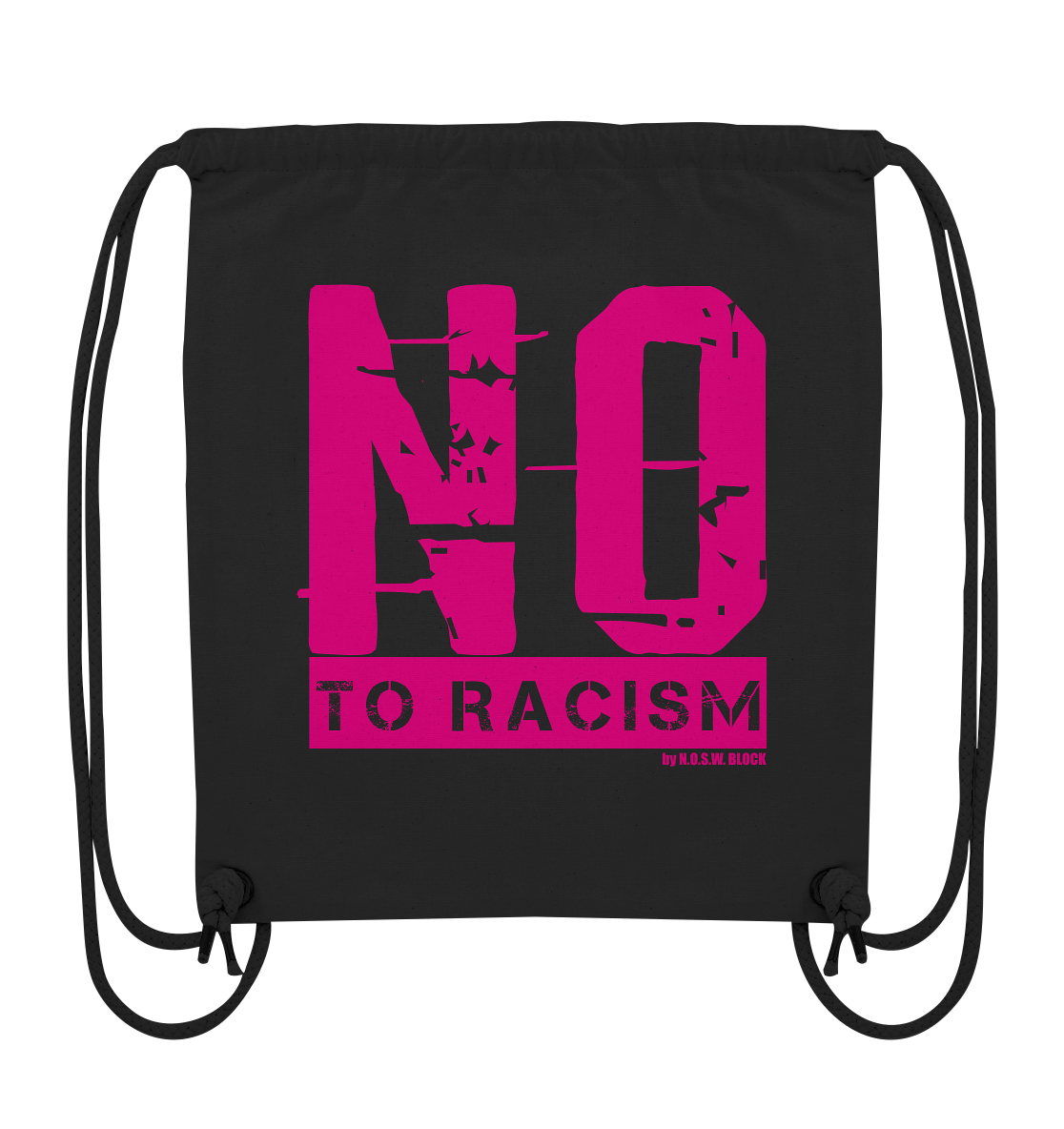 N.O.S.W. BLOCK Gegen Rechts Gym Bag "NO TO RACISM" Organic Turnbeutel schwarz