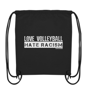 N.O.S.W. BLOCK Gegen Rechts Gym Bag "LOVE VOLLEYBALL HATE RACISM" Organic Turnbeutel schwarz