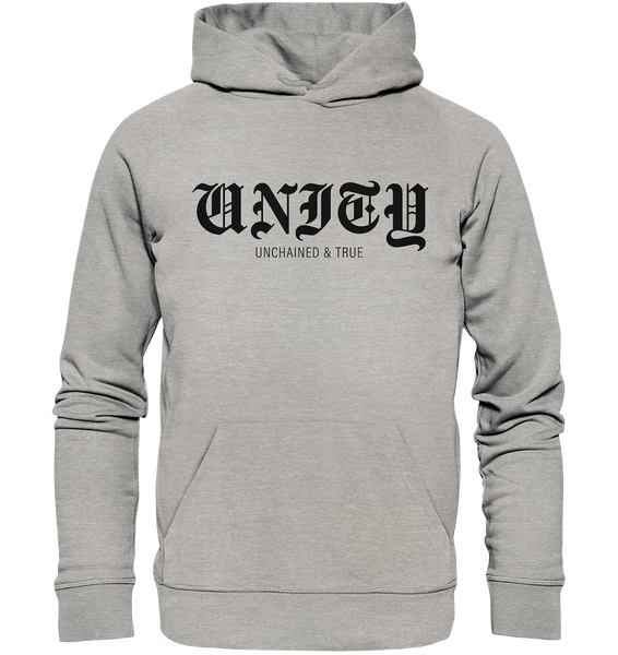 N.O.S.W. BLOCK RIOT//GROUNDS Hoodie "UNITY UNCHAINED & TRUE" Männer Organic Kapuzenpullover heather grey
