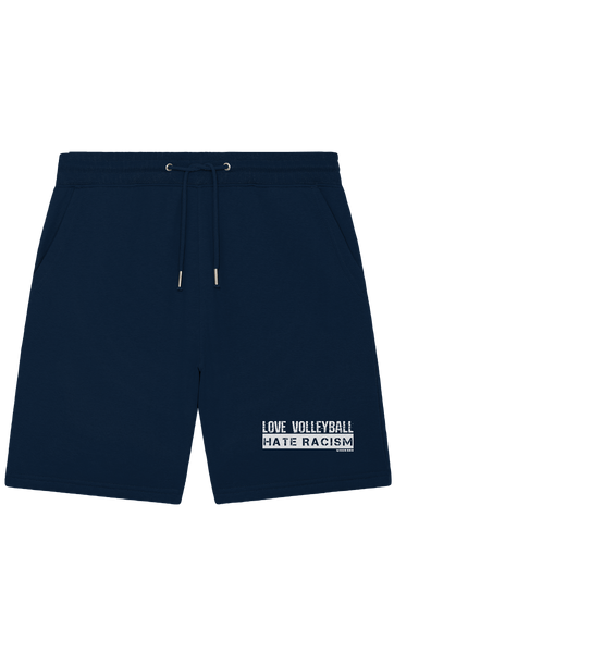 N.O.S.W. BLOCK Gegen Rechts Shorts "LOVE VOLLEYBALL HATE RACISM" Organic Jogger Shorts navy