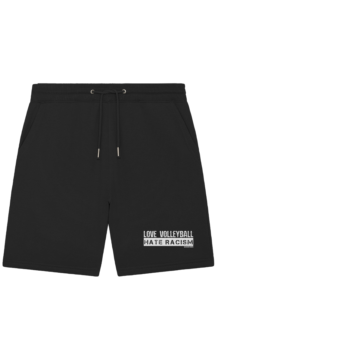 N.O.S.W. BLOCK Gegen Rechts Shorts "LOVE VOLLEYBALL HATE RACISM" Organic Jogger Shorts schwarz