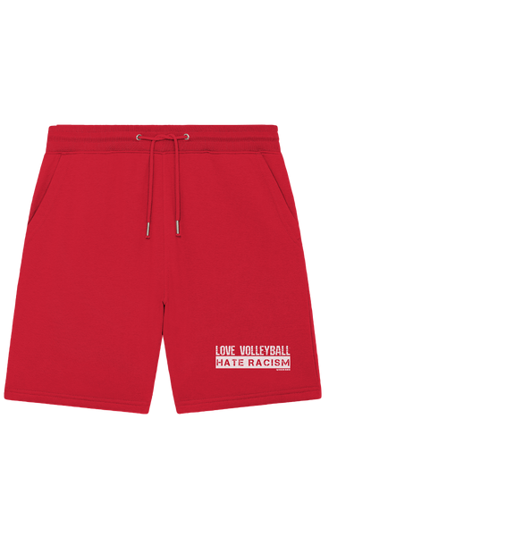 N.O.S.W. BLOCK Gegen Rechts Shorts "LOVE VOLLEYBALL HATE RACISM" Organic Jogger Shorts rot