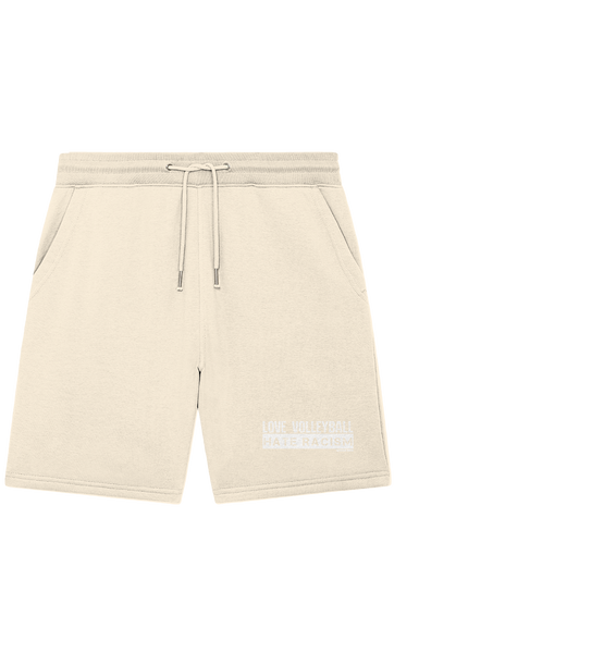 N.O.S.W. BLOCK Gegen Rechts Shorts "LOVE VOLLEYBALL HATE RACISM" Organic Jogger Shorts natural raw