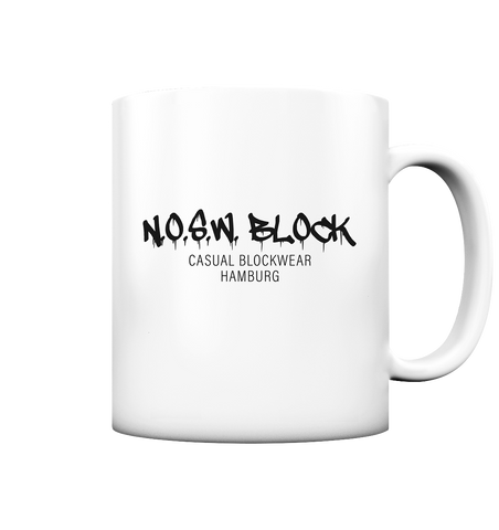 N.O.S.W. BLOCK Fanblock Kaffeetasse "N.O.S.W. BLOCK CASUAL BLOCKWEAR HAMBURG" 330 ml Tasse weiß matt