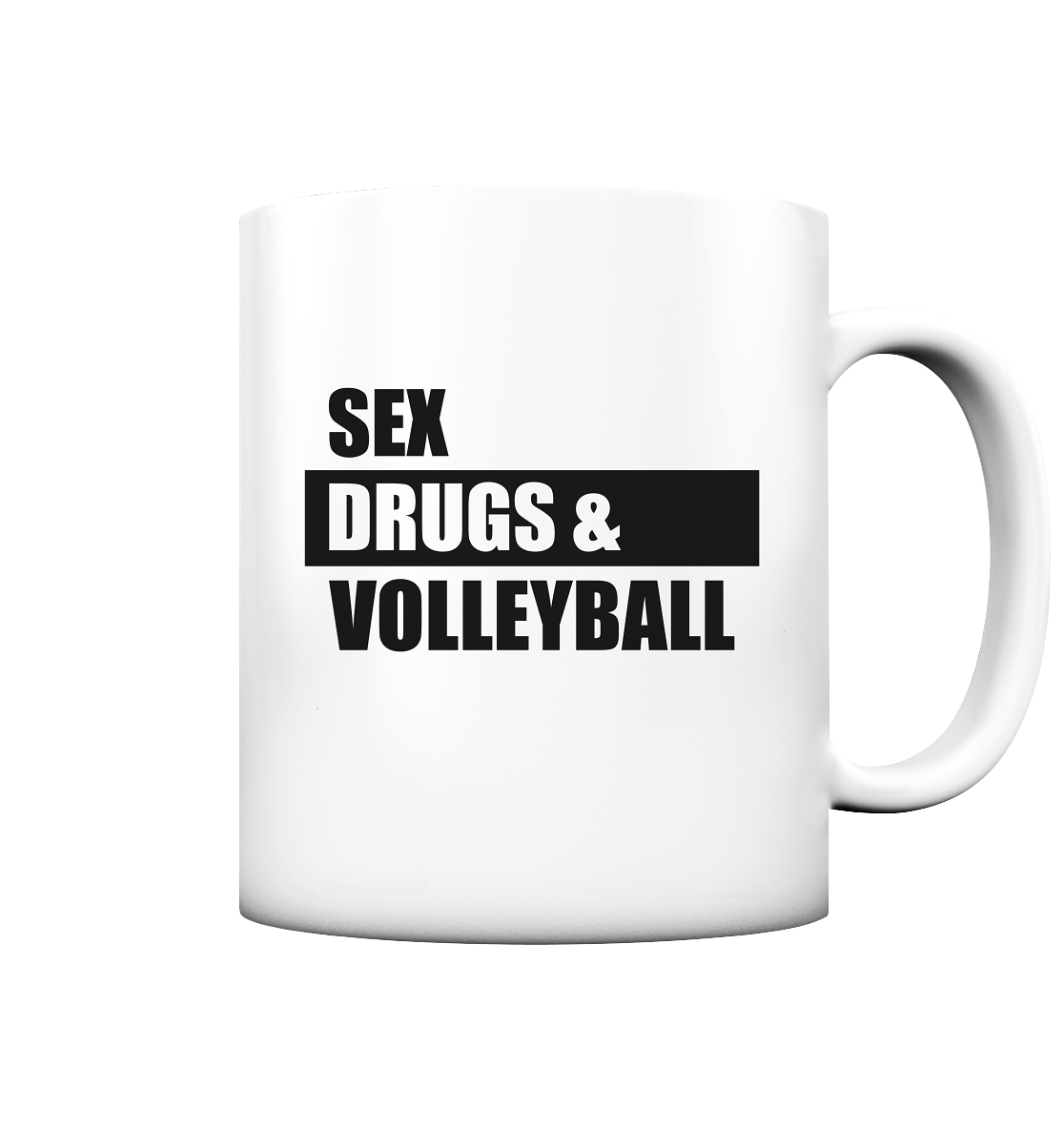 N.O.S.W. BLOCK Fanblock Kaffeetasse "SEX, DRUGS & VOLLEYBALL" 330 ml Tasse weiß matt