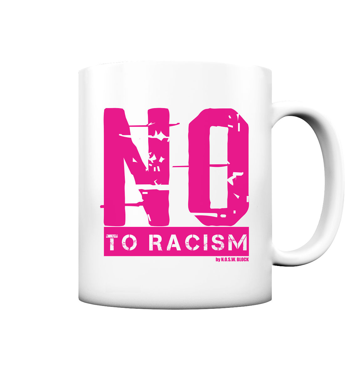 N.O.S.W. BLOCK Gegen Rechts Kaffeetasse "NO TO RACISM" 330 ml Tasse weiß matt