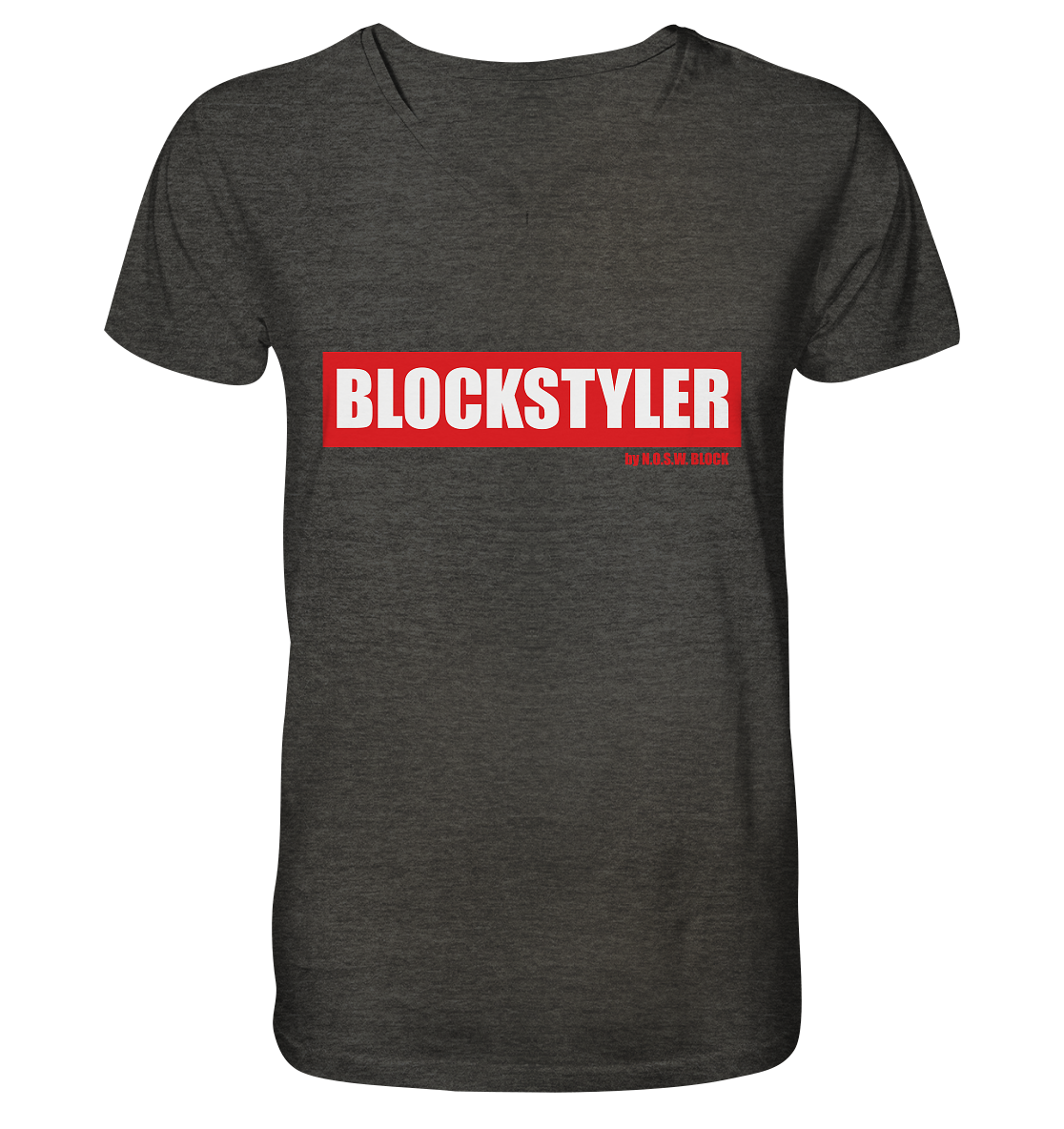 N.O.S.W. BLOCK Fanblock Shirt "BLOCKSTYLER" Männer Organic V-Neck T-Shirt dunkelgrau