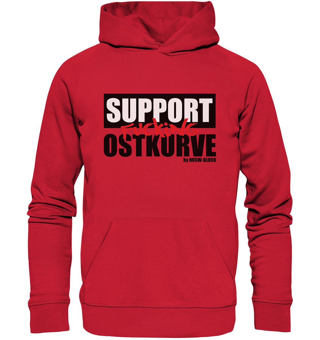 N.O.S.W. BLOCK Fanblock Hoodie "SUPPORT FUCKING OSTKURVE" Männer Organic Kapuzenpullover rot