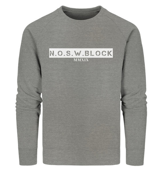 N.O.S.W. BLOCK Sweater "MMXIX" Männer Organic Sweatshirt mid heather grau